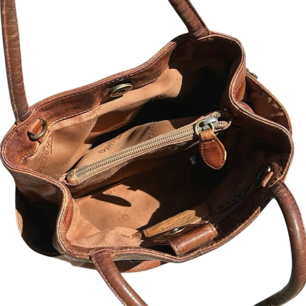 Vintage Y2K Fossil Brown Distressed Leather Mini Satchel Handbag